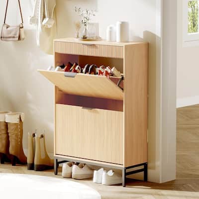 Slim Shoe Cabinet with 2 Flip Drawers & Top Drawer