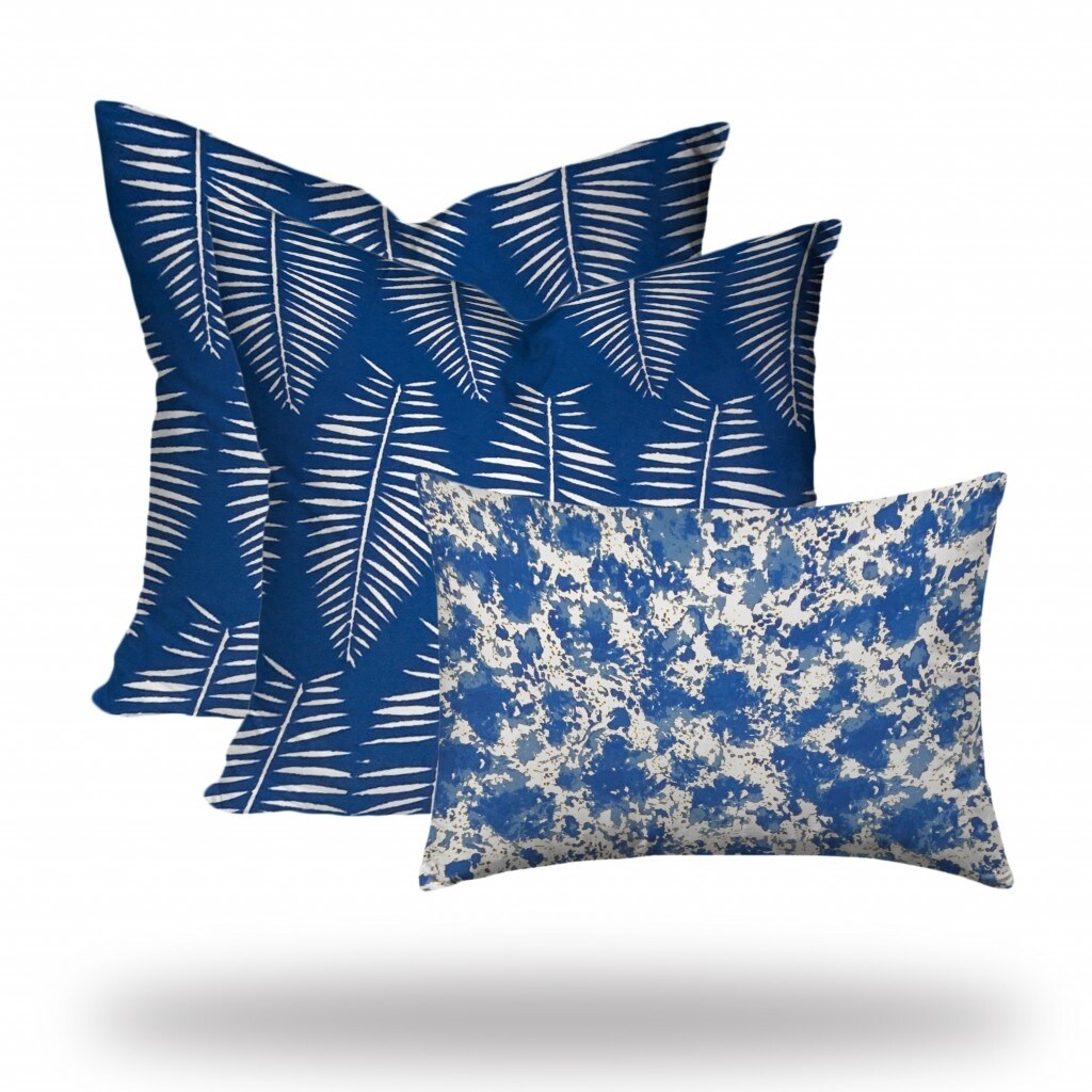 Set Of Three 20x20 Blue And White Blown Seam Polyester Coastal Throw Pillows Bed Bath Beyond 39588788