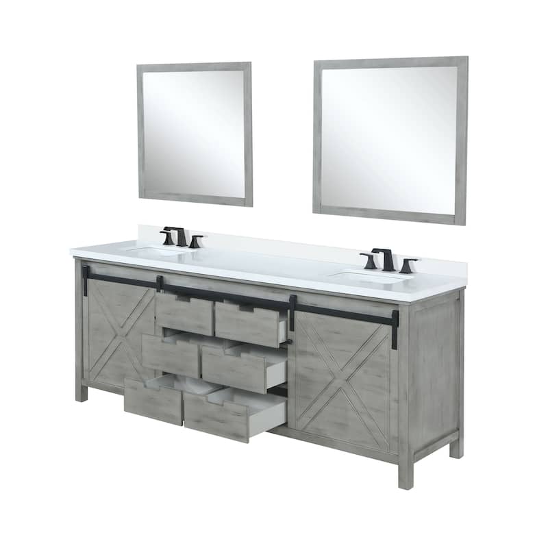 Marsyas 80 in W x 22 in D Brown Double Bath Vanity, Cultured Marble Countertop, Faucet Set and 30 in Mirrors