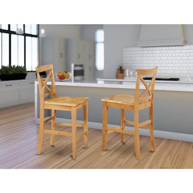 Oak Wood Bar Stool with Counter Height Seat and Stylish X Back Design for Comfortable Kitchen or Home Bar Seating