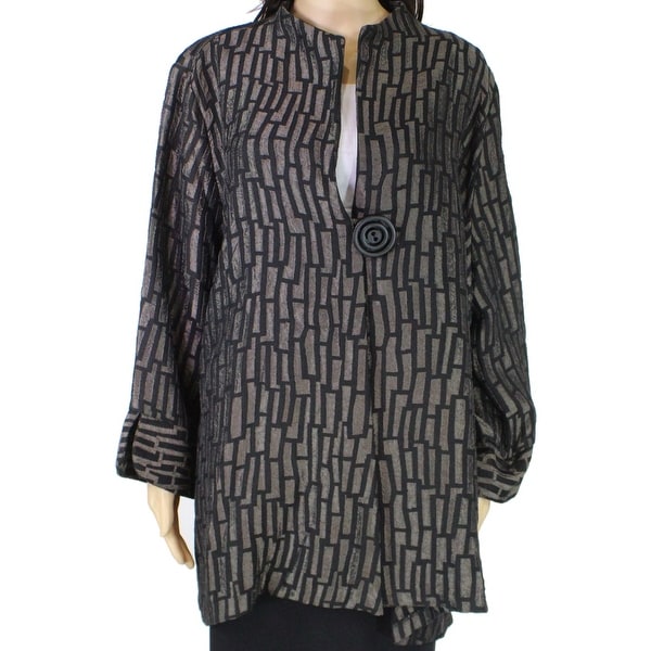 IC Womens Topper Jacket Black Size 3X Plus Textured Single Button