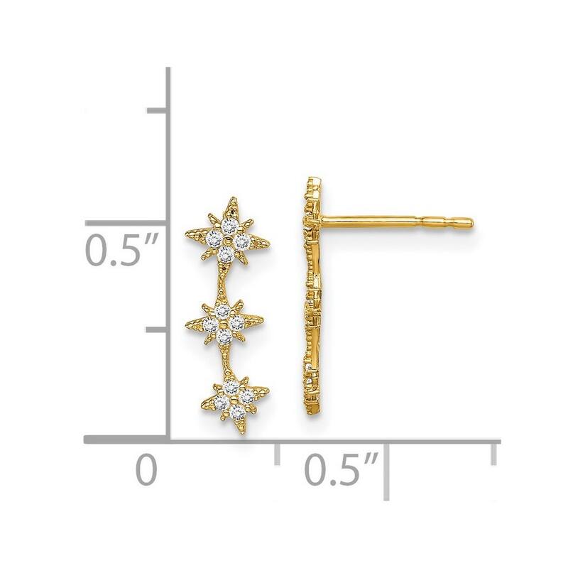 Curata 14k Yellow Gold CZ Cubic Zirconia Star Drop Bar Dangle Post Earrings