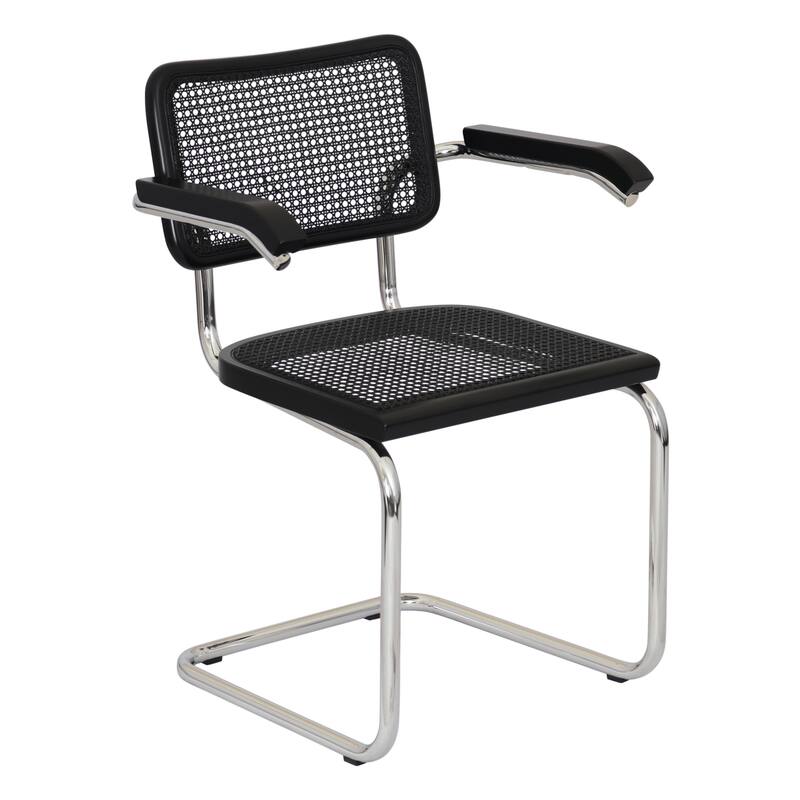 Breuer Chair Company Marcel Breuer Cesca Cane Cantilever Armchair Arm Chair w/ Chrome Steel Frame (Various Wood & Cane Colors) - All-Black