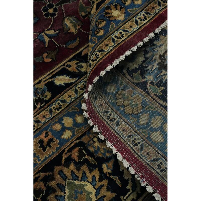 Hand Knotted Oriental 100% Wool Carpet Traditional Floral Red Mashad Area Rug - 13' 0'' X 9' 10''