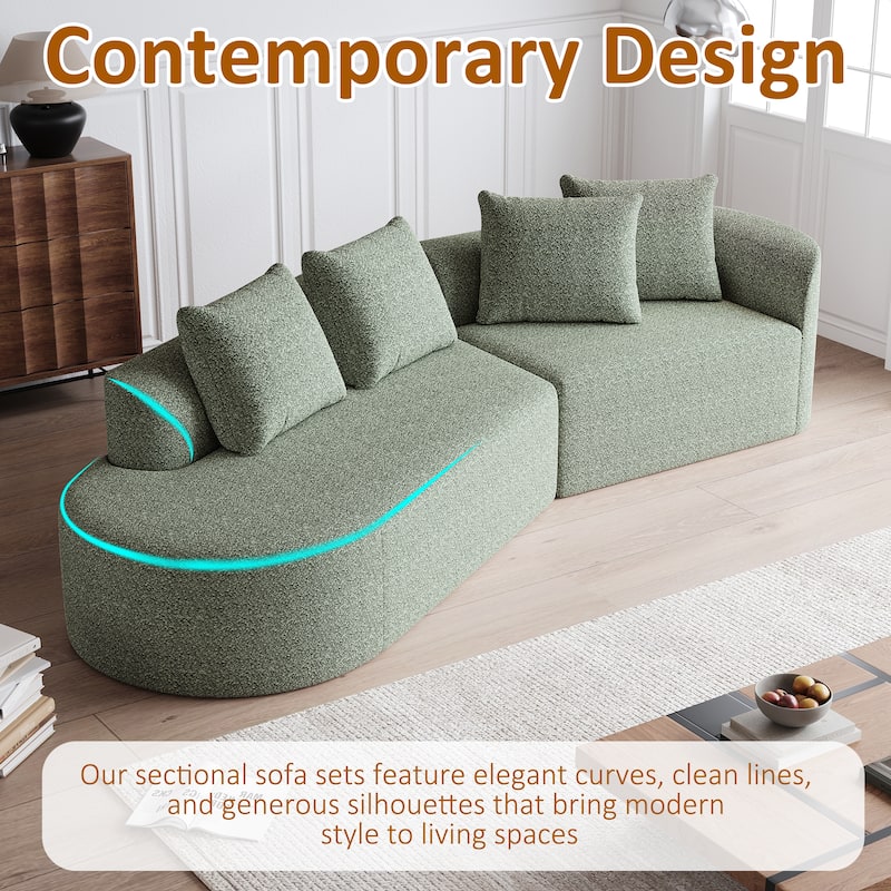 Chenille Upholstered Curved Sectional Sofa with Chaise and Pillows