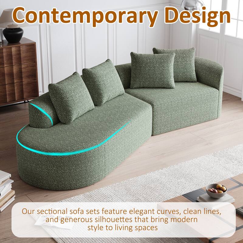 Modular Curved Sectional Sofa, Oversized Chenille Cloud Couch, Compressed Upholstered Sofa with 4 Throw Pillows