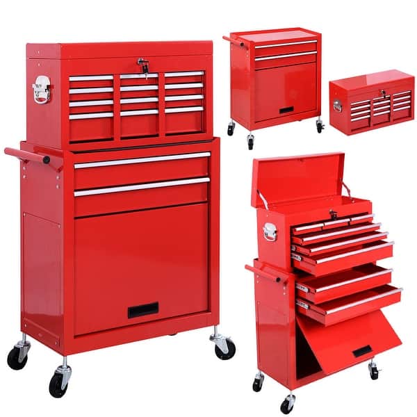 Shop Costway Removable Top Chest Box Rolling Tool Storage Cabinet