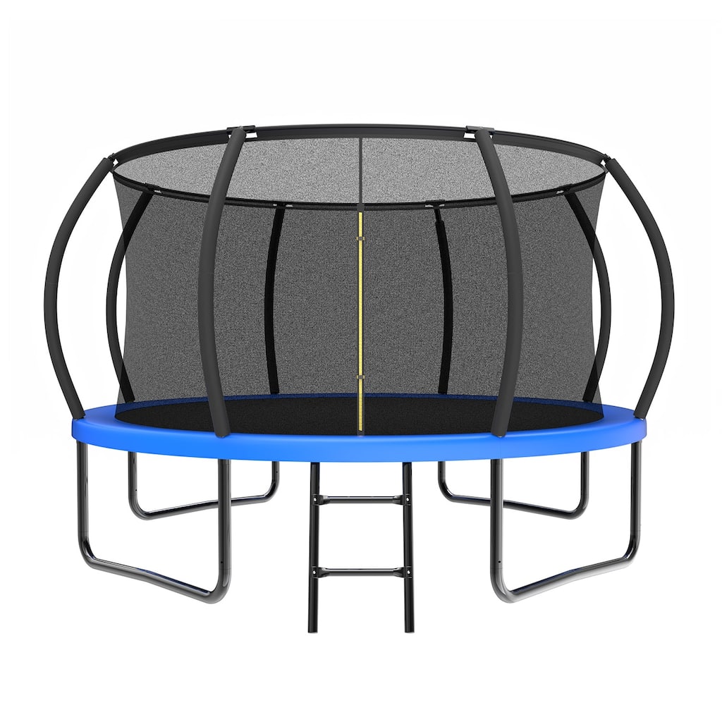 12FT Recreational Kids Trampoline with Safety Enclosure Net & Ladder, Outdoor Recreational Trampolines