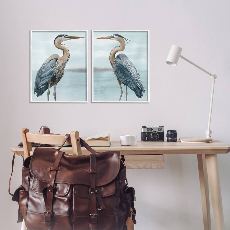 Stupell Detailed Heron Bird Duo 2 Piece Framed Giclee Art Set Design by Grace Popp