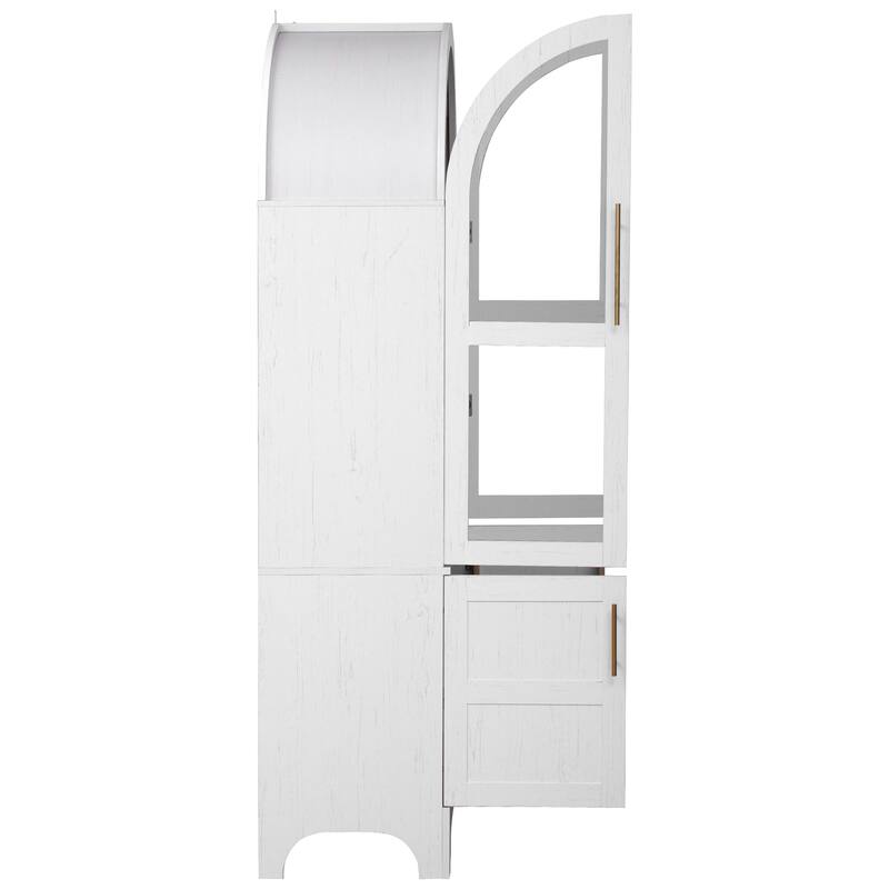 71" Tall Arched Kitchen Pantry Cabinet with Adjustable Shelves and Hidden Drawer for Stylish Storage Solutions