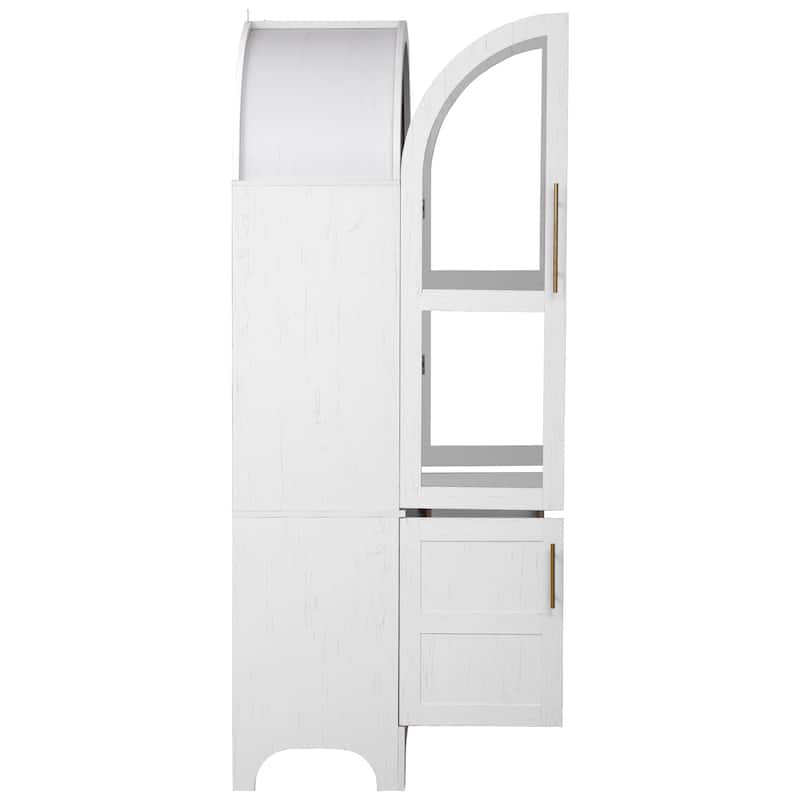 71"Tall Arched Kitchen Pantry Cabinet with Door Shelves,Cabinet with Open & Adjustable Shelves,Hidden Drawer & Glass Door