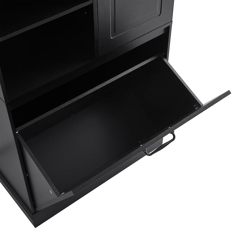 Free Standing Tall Storage Cabinet Floor Cabinet for Bathroom with Adjustable Shelves, Large Flip-Out Basket & Enclosed Cabinets