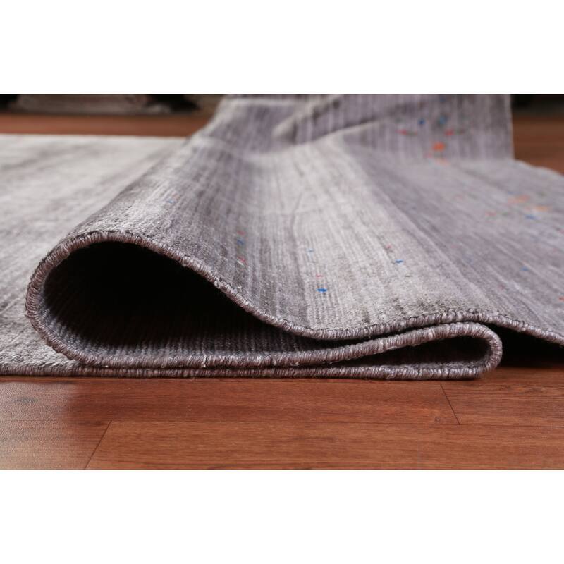 Hand Knotted Oriental 100% Wool Carpet Tribal Stripe Greys & Charcoal Gabbeh Area Rug - 12' 1'' X 9' 1''