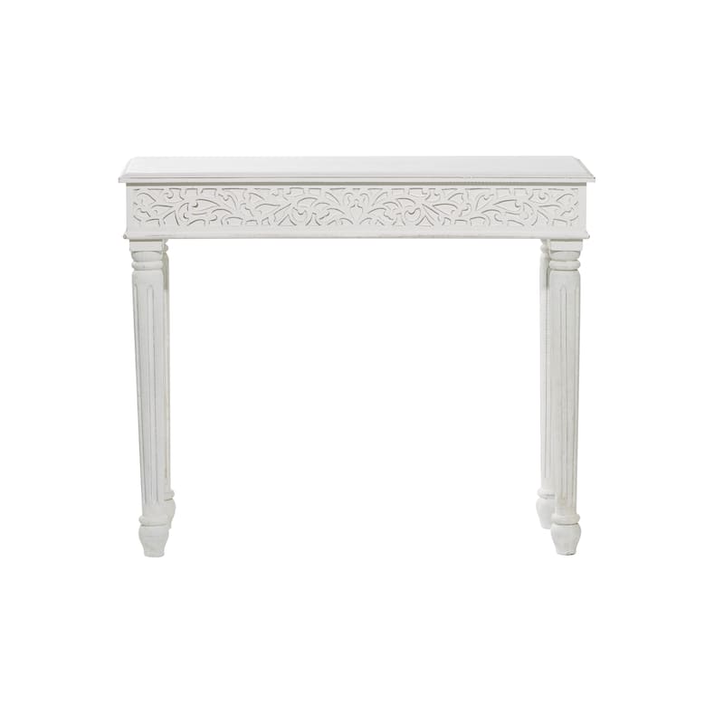 Wood Scroll Intricately Carved Slim Console Table with Turned Legs - White or Gray - Roche River Decor