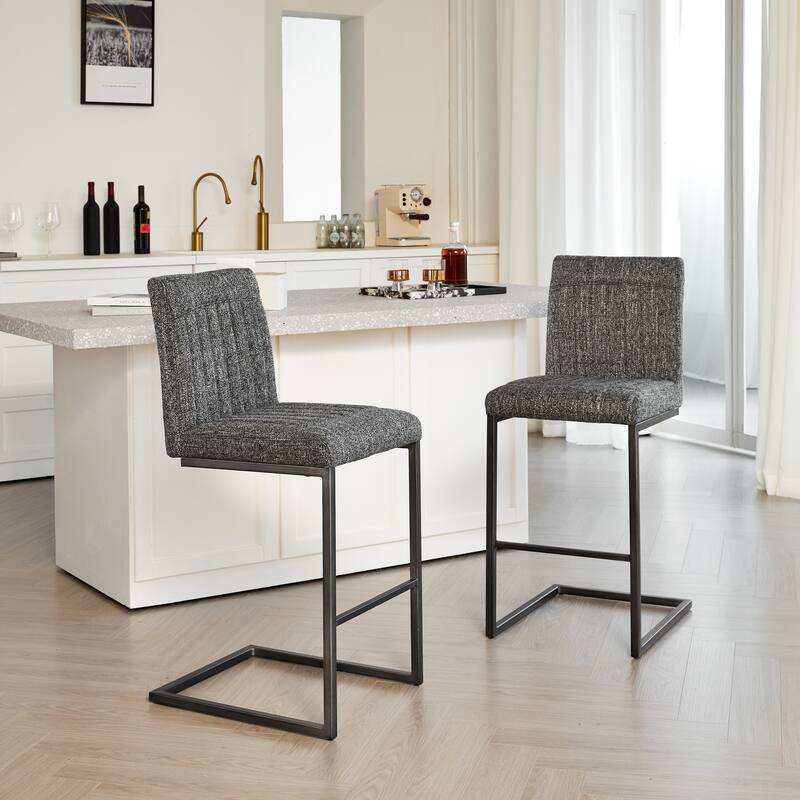 2 Sets Bar Stool - Fabric Chair with Sturdy Metal Frame, Stylish & Comfortable Seating for Kitchen Island, Living Room - Dark Gray