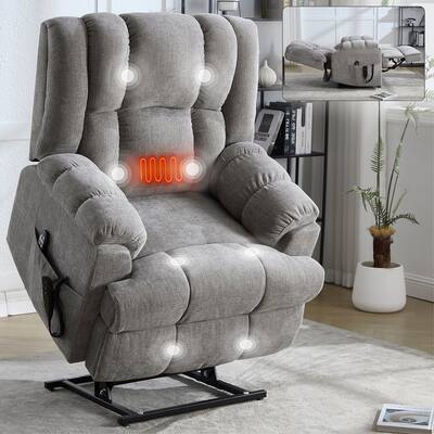 Dual Motor Heat Massage Infinite Position Up to 350 LBS Electric Power Lift Recliners with Power-Remote, Medium-firm