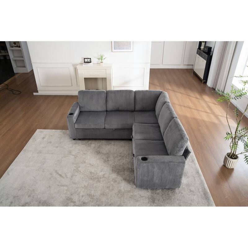 83.66" L-Shaped Sectional Sofa with Storage and Pull Out Bed