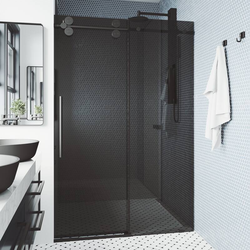 VIGO Elan Frameless Sliding Shower Door - 68" to 72" W x 74" H - Matte Black