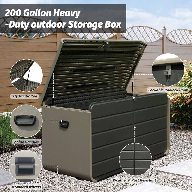 Domi 200 Resin Gallon Outdoor Storage Box - Waterproof, UV-Resistant Deck Box with Lockable Lid