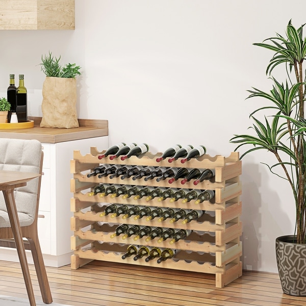 HOMCOM Stackable Wine Rack, Modular Storage Shelves, 72-Bottle Holder, Freestanding Display Rack for Kitchen, Natural