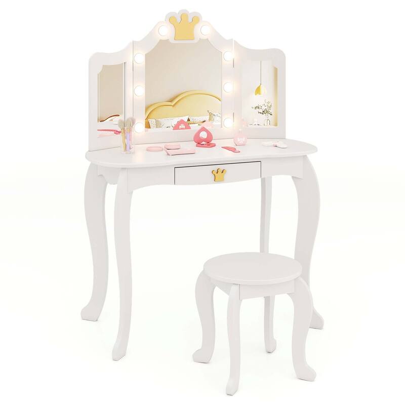 Costway Kids Vanity Set Princess Vanity Table & Chair Set with Lighted - See Details