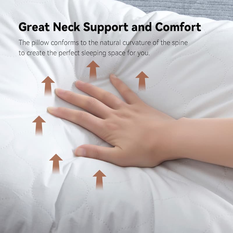 2 Pack Goose Feather Down Pillows with Quilted Cotton Cover - White