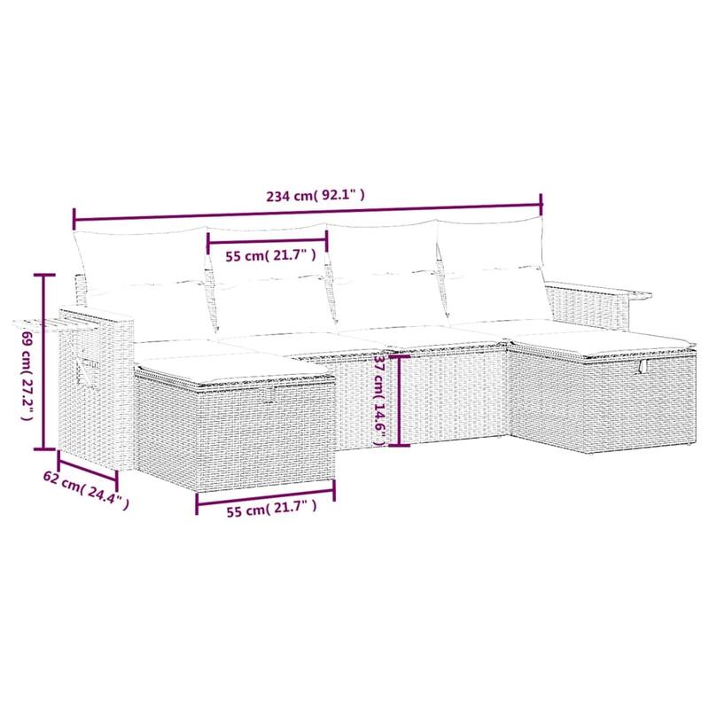 vidaXL Patio Sofa Set with Cushions Outdoor Furniture 6 Piece Poly Rattan