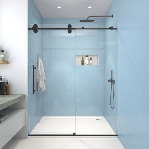 FELYL 56-60" W x 76" H Single Sliding Frameless Shower Door with Heat Soaking Process and Protective Coating Clear Glass