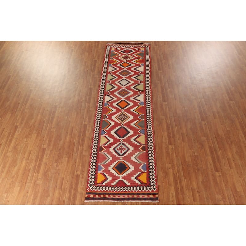 Vegetable Dye Kilim Qashqai Persian Antique Runner Rug - 3'9"x 13'5"