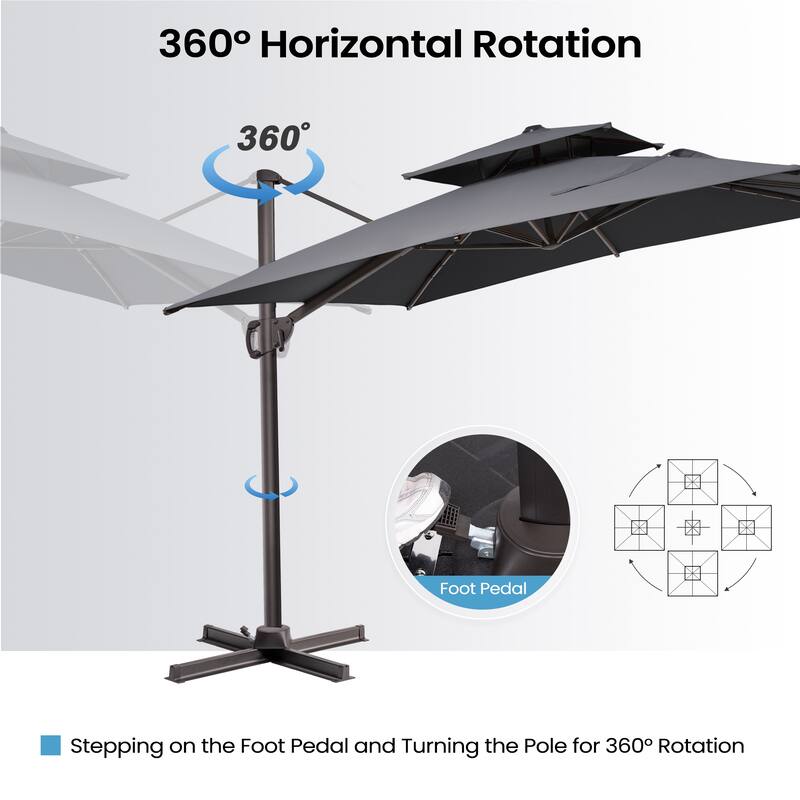 10.5 ft. x 9 ft. Double top 360-Degree Rotation Cantilever Patio Umbrella with Base