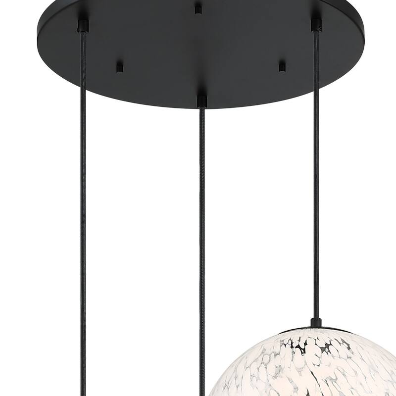 Circo 3-Light Matte Black Modern Globe Chandelier for Entryways with 14 in. White Art Glass Shades - 30