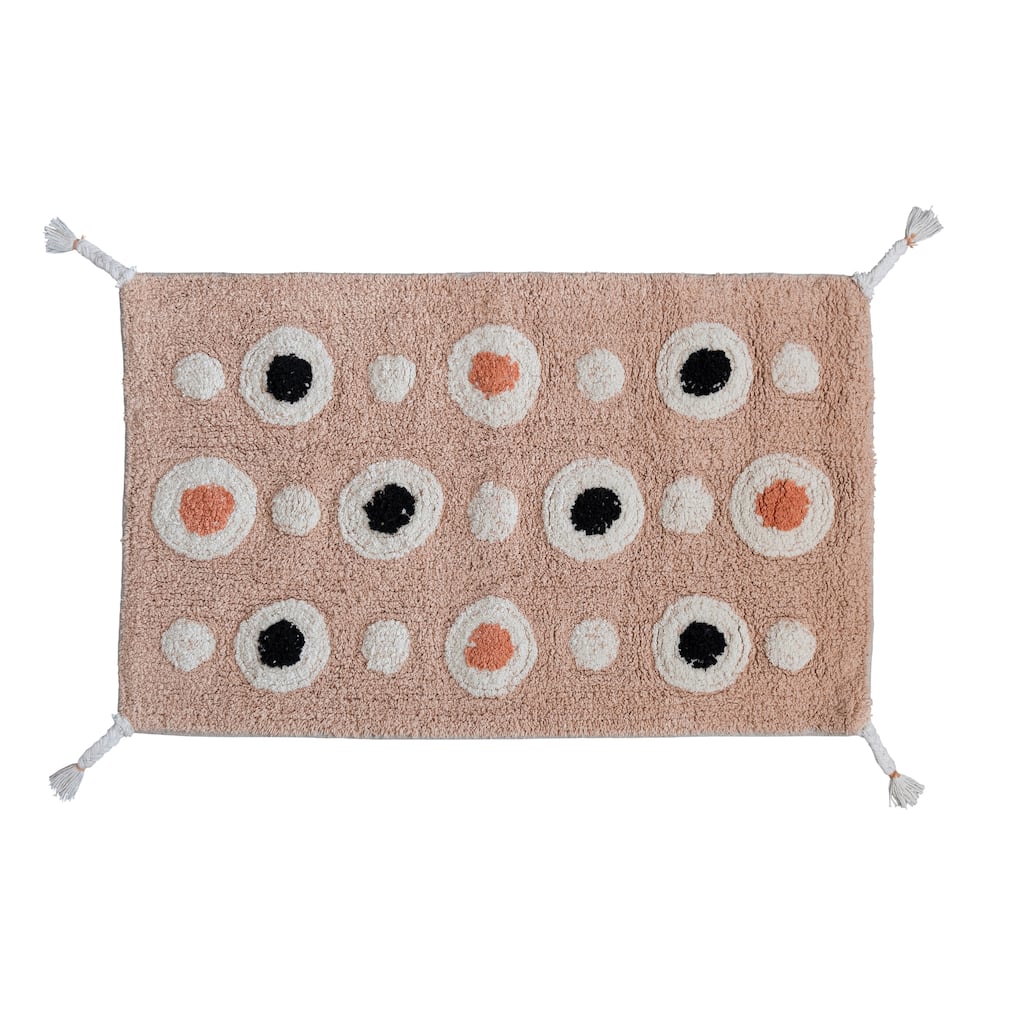 Cotton Tufted Bath Mat with Circle Pattern and Tassels - 33.0"L x 21.0"W x 0.5"H
