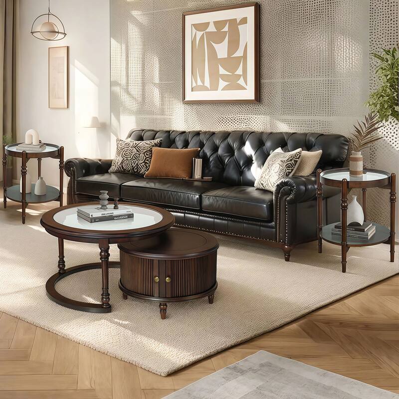 Modern Nesting Coffee Table Set with Matching Glass Side Table