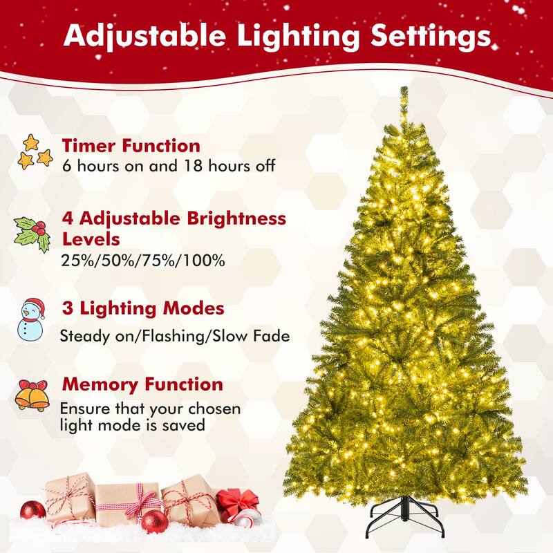 Gymax 7 FT Pre-Lit Artificial Christmas Tree w/ 1000 Warm White LED