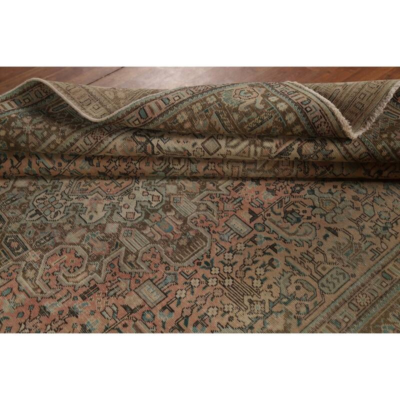 Geometric Pink Tabriz Persian Vintage Area Rug Handmade Wool Carpet - 7'11"x 11'2"