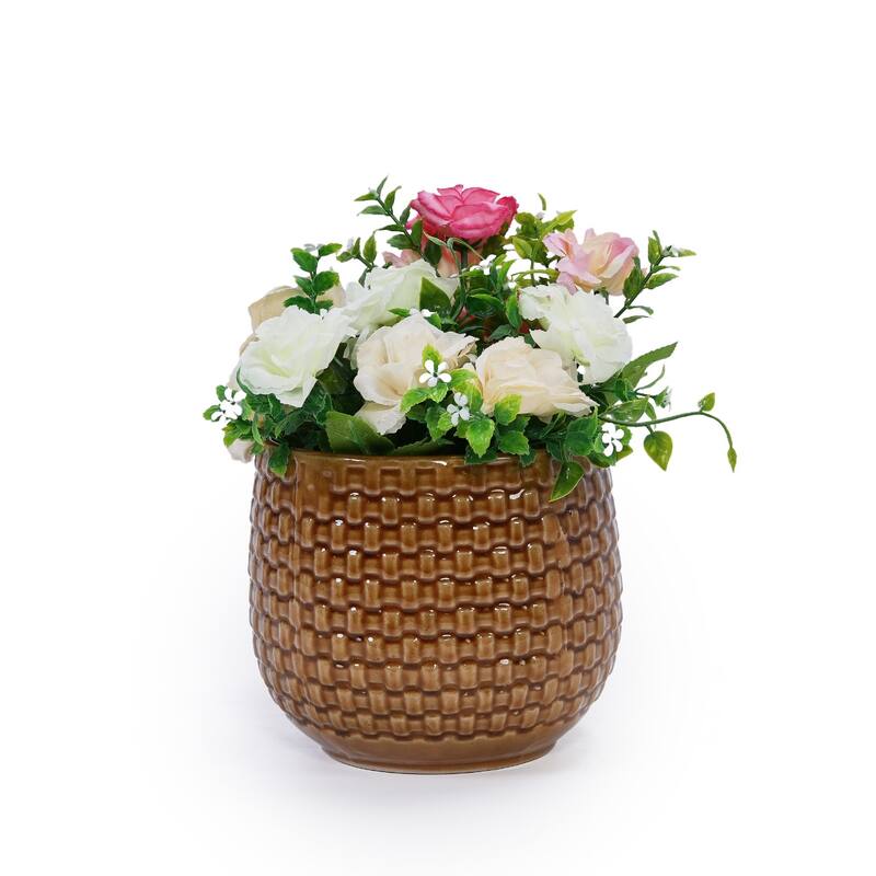 Set of 3 Ceramic Planters Geometric Texture for Orchids and Succulents