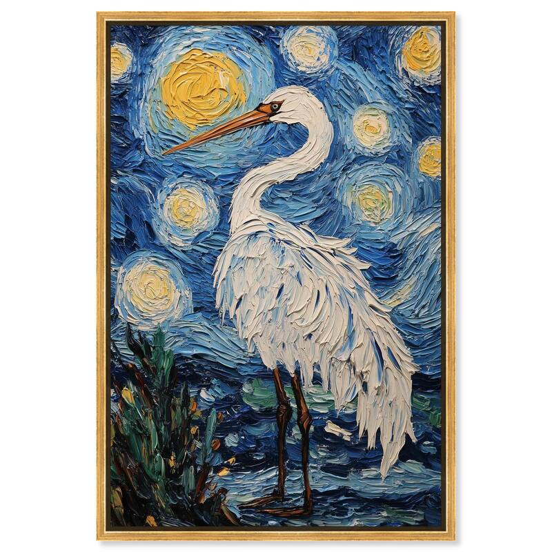 Crane in Starry Night Canvas by Art Remedy - Gold - 30" x 45"
