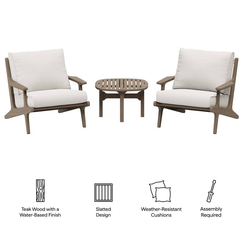 Saratoga 3-Piece Outdoor Patio Teak Wood Furniture Set with Lounge Chairs and Side Table