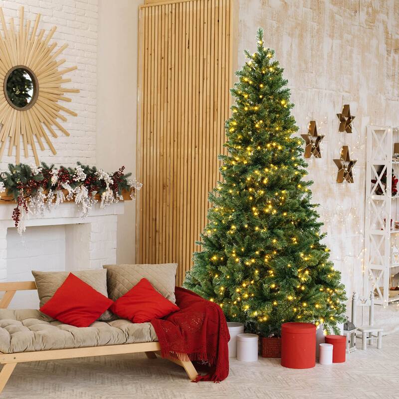 Gymax 6/7/8 FT Pre-Lit Artificial Christmas Tree Hinged Xmas Tree w/