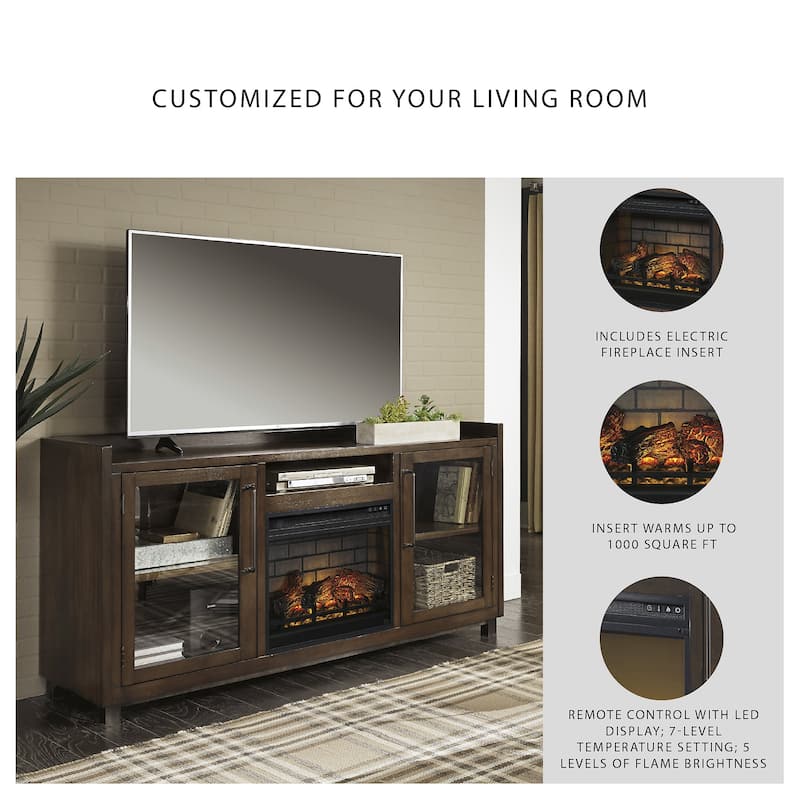 Signature Design by Ashley Starmore Brown 70" TV Stand for TVs up to 80" with Electric Fireplace - 70.25"W x 19.25"D x 35.25"H