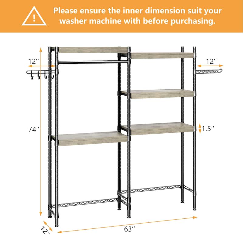 5-Tier Wood Over-the-Washer Dryer Storage Shelf 30" A+B