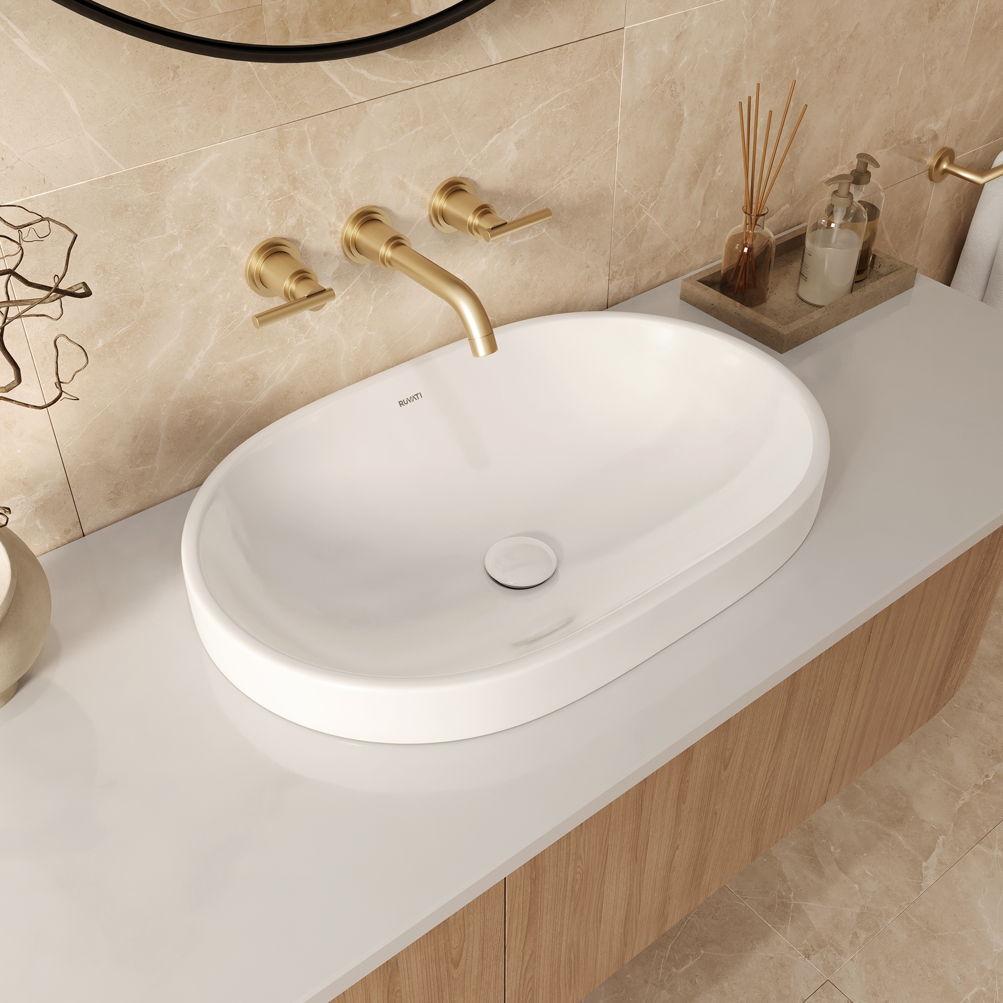 Ruvati 24 x 16 inch Semi-Recessed Drop-in Topmount Bathroom Sink Rectangular Ceramic with Overflow White - RVB0923WH
