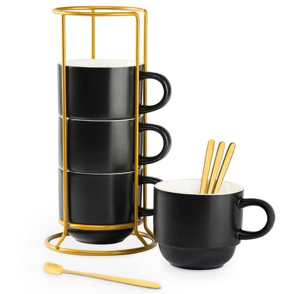 Porcelain Stackable Coffee Mug Set With Rack - Bed Bath & Beyond - 40116509