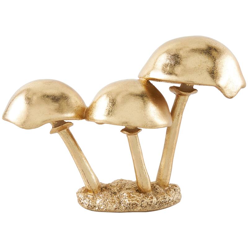 Gold Polystone Metallic Mushroom Decorative Sculpture with Textured Base