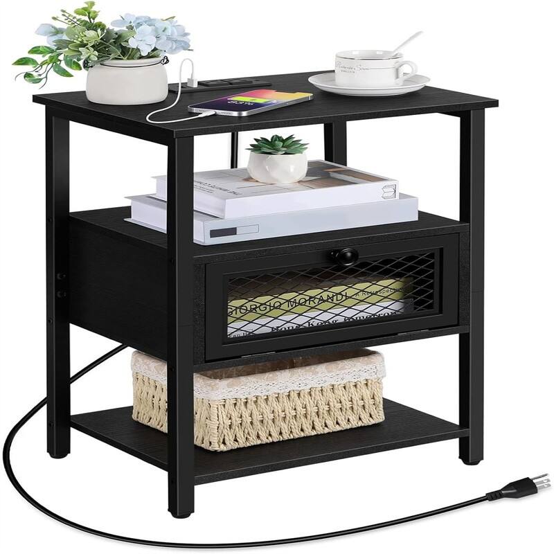 End Table with Charging Station - Black