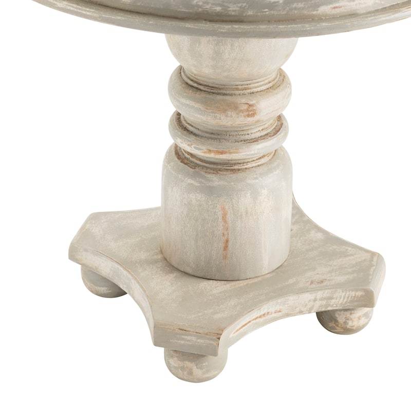 Round Mango Wood Distressed Cream Accent Table