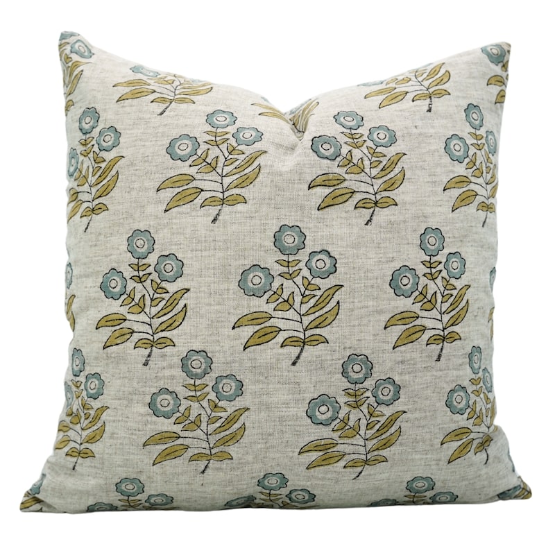 Fabdivine Soft Pillow Cover Shape Floral Block Print for Hotel Couch Spring Guest Room Blue Farmhouse, Mohini - Neha- Blue - 18" x 18"