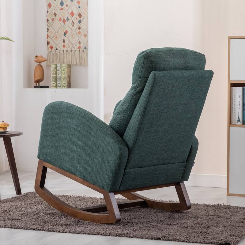 Modern Linen Upholstered Rocking Chair, Living Room Lounge Arm Chair