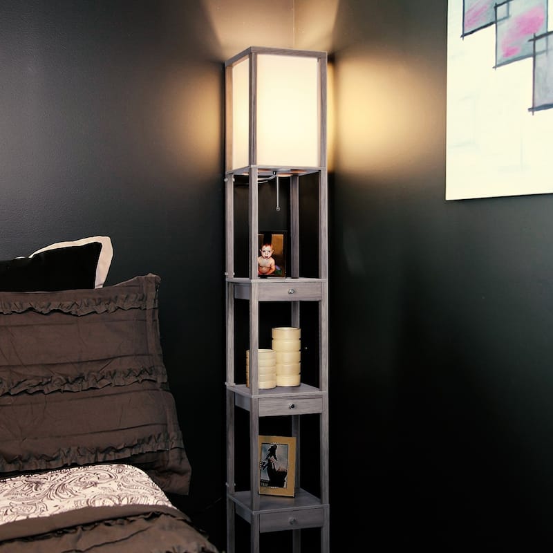Brightech Maxwell 72 in. Traditional LED Super Bright 3-Drawer Floor Lamp with Beige Fabric Square Shade