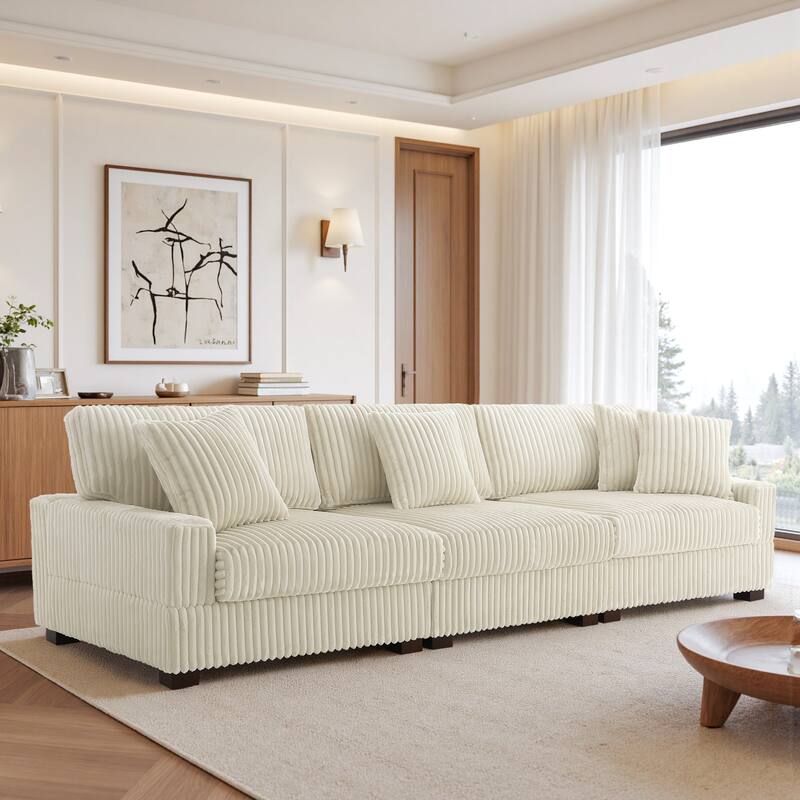 118" W Upholstered Plush Corduroy 3 Seater Sectional Sofa Couch